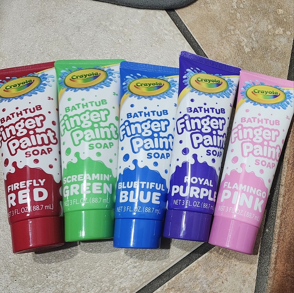 5 Brand New Kids Crayola Bath Finger Paint Soap Red Green Blue Purple Pink